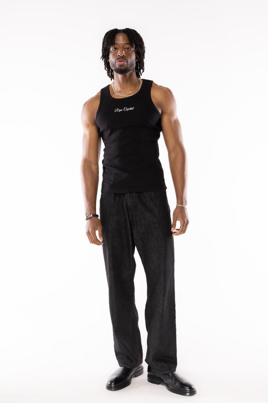 Embroidered Logo Tank Top - Black