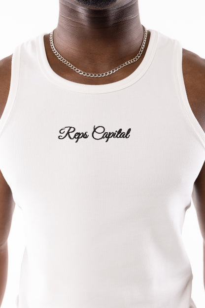 Embroidered Logo Tank Top - White
