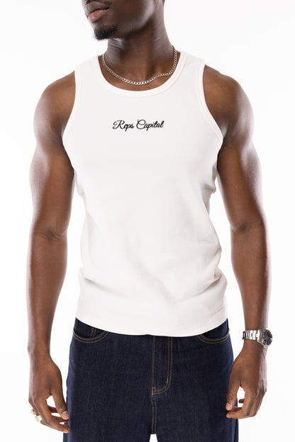 Embroidered Logo Tank Top - White