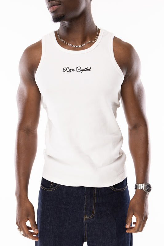 Embroidered Logo Tank Top - White