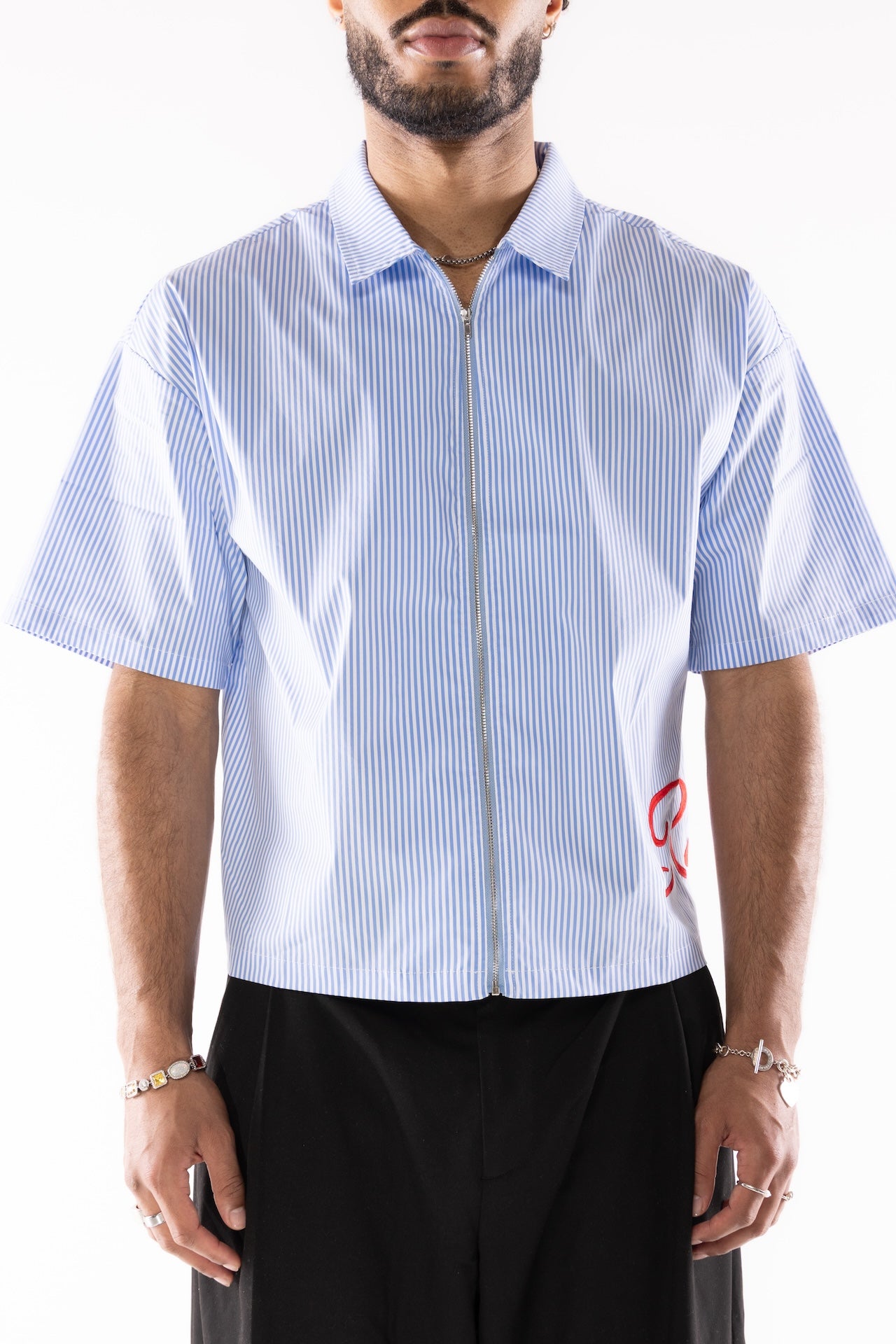 Pinstrip Zip Shirt - Red Font