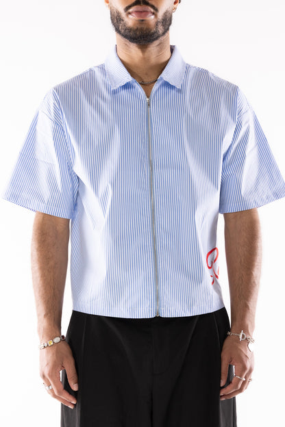 Pinstrip Zip Shirt - Red Font
