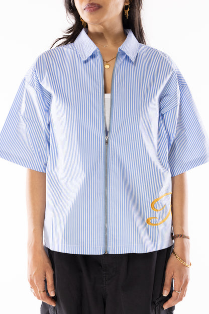 Pinstrip Zip Shirt - Gold Font
