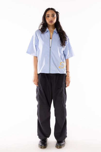 Pinstrip Zip Shirt - Gold Font