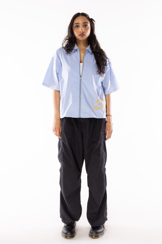 Pinstrip Zip Shirt - Gold Font