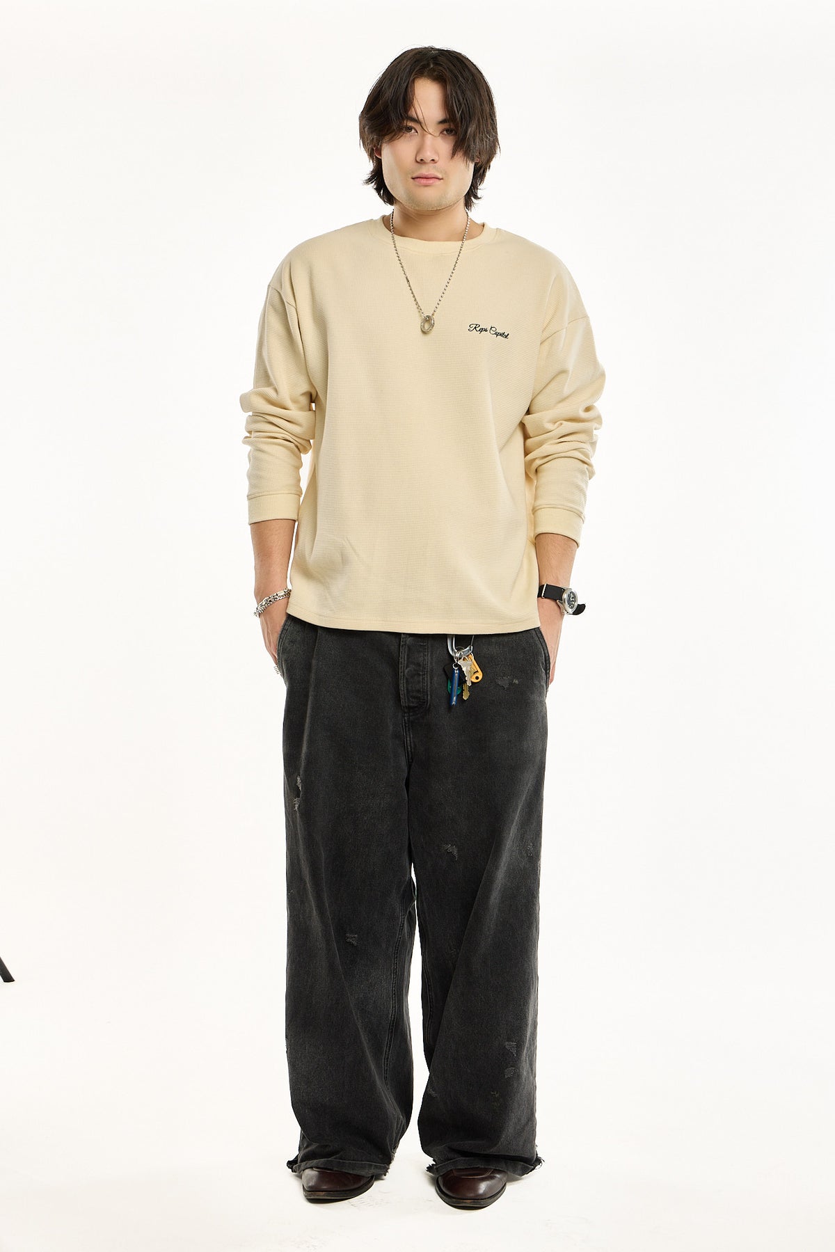 Long Sleeve Waffle Knit Shirt