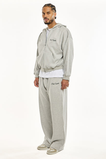 Full Zip Embroidered Hoodie - Heather Grey